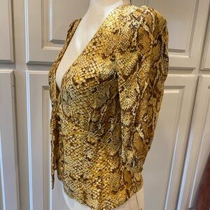 Reformation Gold Puff Sleeve Tie Front Blouse